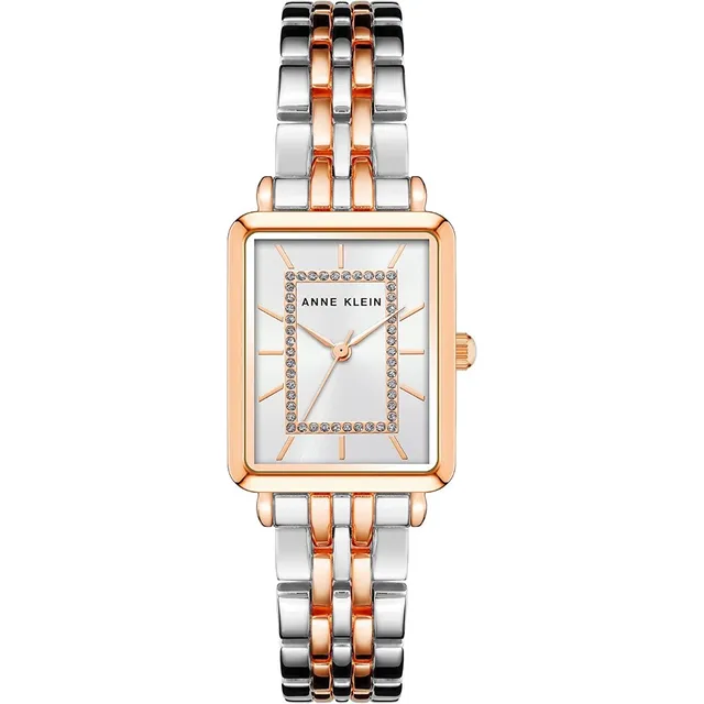 Reloj Mujer Anne Klein Cristal Mineral 37 Mm Ak/3761svrt Color De La Correa Plateado Color Del Bisel Rosa Dorado Color Del Fondo Plateado
