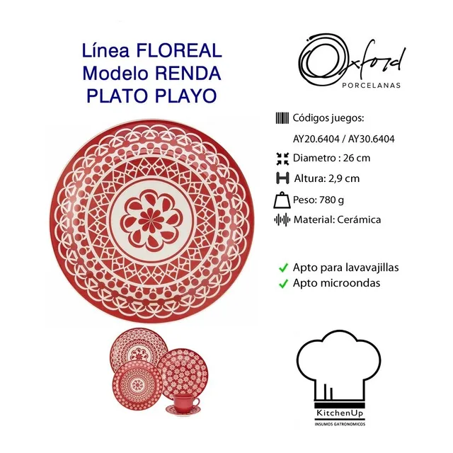Set Juego Vajilla Platos Playos Decorados Oxford Varios 6p