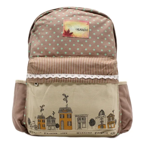 Mochila Munaiqui Modelo Nostalgia Color Topo De Lona Algodón Color Marrón Claro Diseño De La Tela Liso