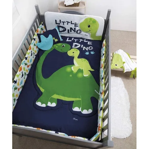 Edredon Para Cuna Little Dino Set Con 6 Piezas Edredon, Cabecera, Protector De Barandal, Sabanita De Cajón, Almohadita Y Pijamera