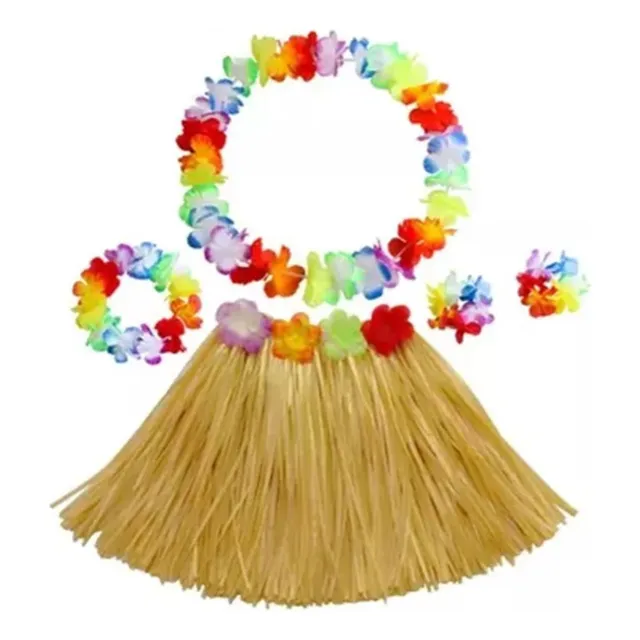 Disfraz Niña Hawaii Falda Collar Flores Pulsera Y Corona Baile Hawaiano