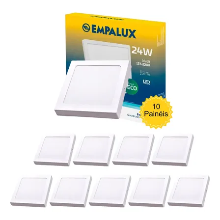 Kit 10 Painel Led Luminaria Placa Sobrepor 30x30 24w 6500k 127/220v Branco