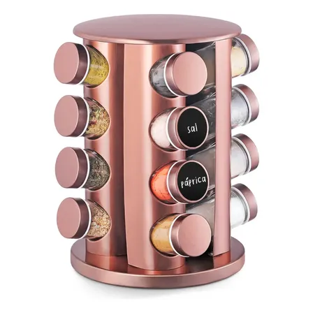 Porta Tempero Condimento 16 Potes Rose Redondo Giratório Rose Gold
