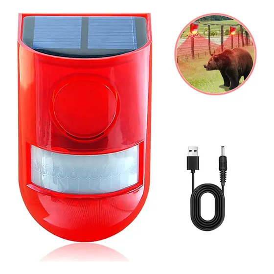 Ngz Alarma Solar Sirena 129db Con Estroboscópica Led - Sensor De Movimiento Exterior Para Hogar, Granja, Jardín, Alerta Seguridad Con Sonido Y Luz