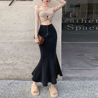 Falda Midi Vaquera Con Forma De Cola De Pez Para Mujer, Cint Falda Midi Vaquera Con Forma De Cola De Pez Para Mujer, Cint