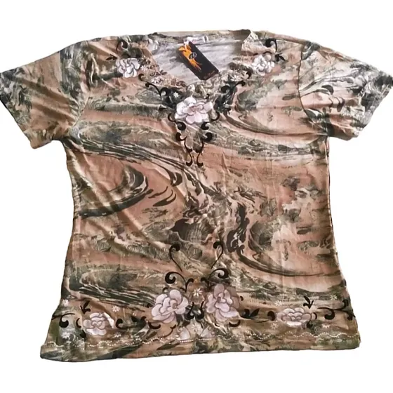 Blusa Casual Manga Corta Dama Talla Plus Xxl Beige Strech