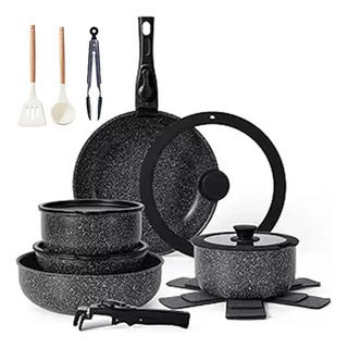 Banna Bateria De Cocina Juego De Sarten Con 2pcs Mango Desmontable(18 Piezas),juego De Utensilios De Cocina,juego De Utensilios De Cocina De Piedra Médica,mango Antiquemaduras,sin Tóxico E Inofensivo Banna Bateria De Cocina Juego De Sarten Con 2pcs Mango Desmontable(18 Piezas),juego De Utensilios De Cocina,juego De Utensilios De Cocina De Piedra Médica,mango Antiquemaduras,sin Tóxico E Inofensivo