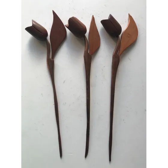Flores De Madera (set De 3) Artesanía Estado Lara