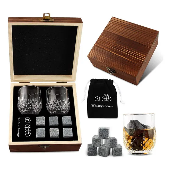 Whisky Stone Con Vasos De Whisky Y Caja De Madera Whiskey St