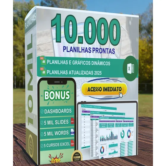 Pacote 10 Mil Planilhas Excel + 200 Dashboards + Bonus