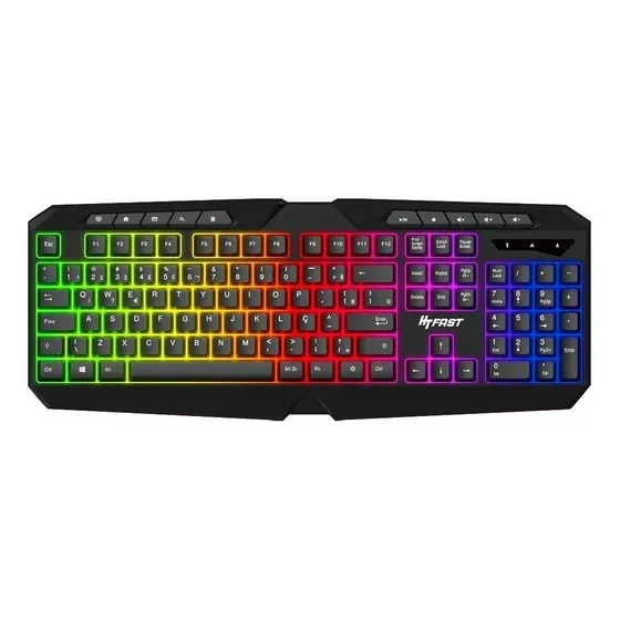 Teclado Para Jogos Luz Led Colorida Teclas De Mídia Preto Idioma Português Brasil