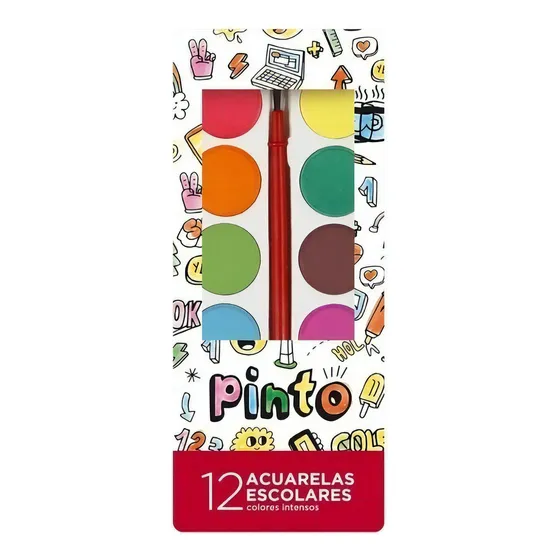 Acuarelas Escolares Filgo X12 Colores Brillantes Pincel Csi