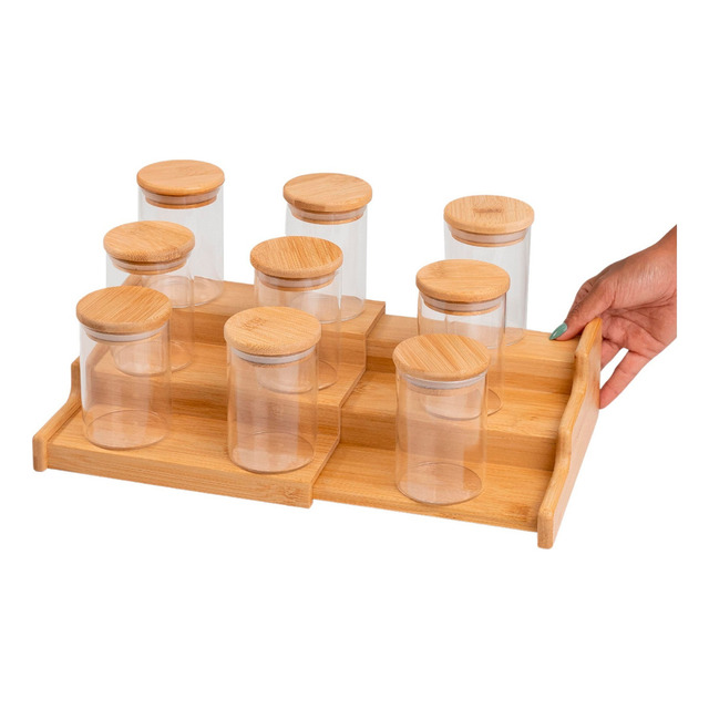 Kit 9 Potes 200ml Tampa Bambu E Rack Organizador Bambu Oikos Cor Marrom-claro Kit 9 Potes 200ml Tampa Bambu E Rack Organizador Bambu Oikos Cor Marrom-claro