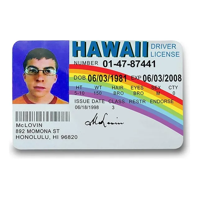 Licencia Fantasia Mclovin Carnet Conducir Serie Superbard