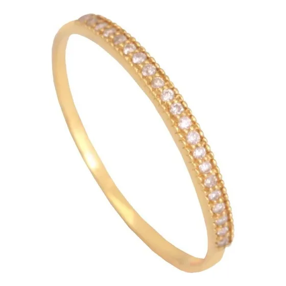 Meia Aliança Com Diamantes Em Ouro 18k