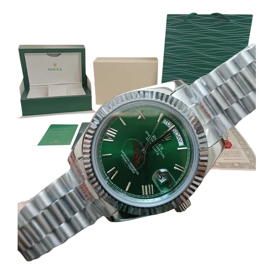 Reloj Rolex No Ap Patek Daydate Plateado Verde Con Caja 40mm Plateado Plateado Verde (Reacondicionado)