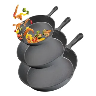 Conjunto De Frigideiras De Ferro Fundido - Três Peças Cinza-escuro
