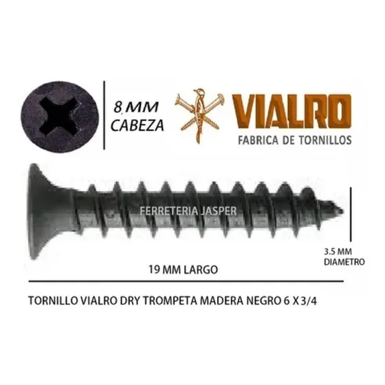 Tornillo Vialro Negro Madera Aguja 6 X 3/4 