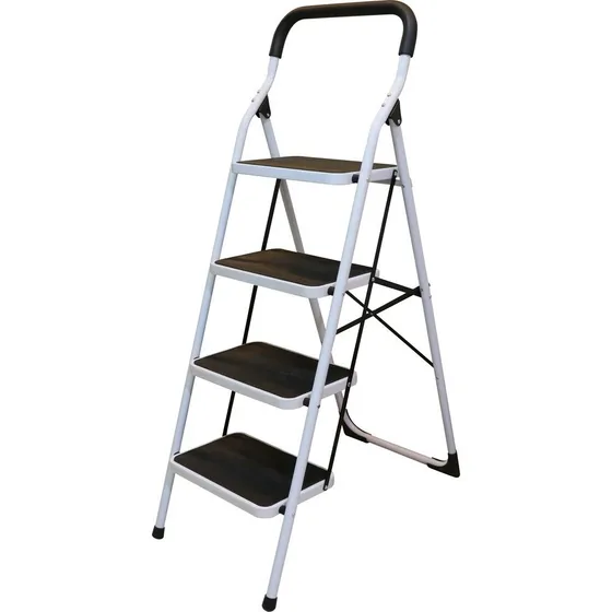 Escalera Tubular Plegable Taburete Acero 4 Escalones Surtek ETT4 Color Blanco