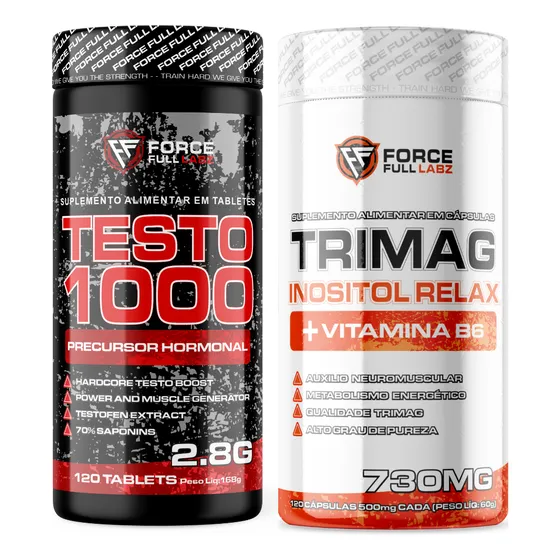 Kit Testo 1000 Pré Hormonal Testofen, Boro, Zinco, Zma 120 Tabs + Tri Magnesio 120 Caps Trimag® Inositol, Vit B6