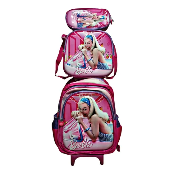 Kit Mochila Escolar Rodinhas Infantil Unicornio Alto Relevo