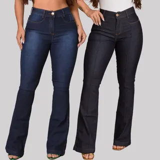 Kit 2 Calça Flare Cintura Alta Boca De Sino Levanta Bumbum Kit 2 Calça Flare Cintura Alta Boca De Sino Levanta Bumbum