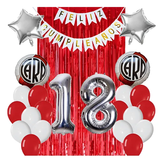 Combo Deco River Rojo Y Blanco Feliz Cumpleaños 