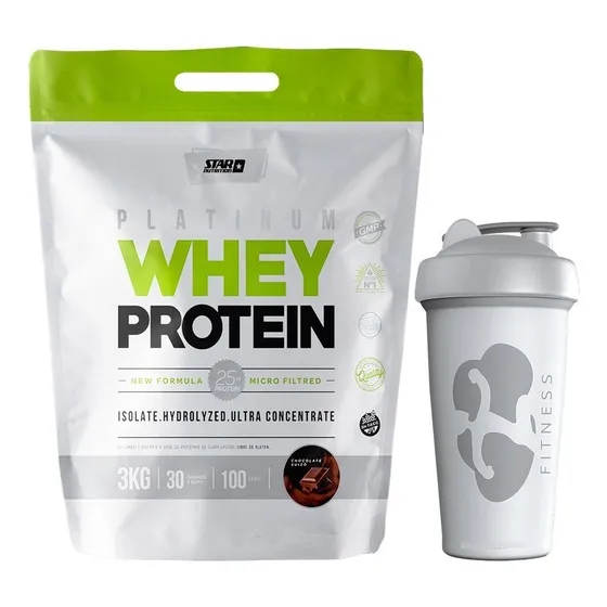 Whey Protein 3 Kg + Vaso Star Nutrition Masa Muscular Sabor Chocolate Suizo