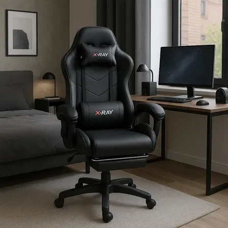 Cadeira Gamer Profissional Reclinável Apoio De Pés Cinza