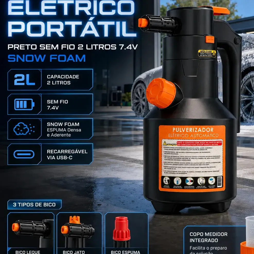 Pulverizador Elétrico Automotivo Portátil Verunto, para Espuma e Limpeza de 2 L