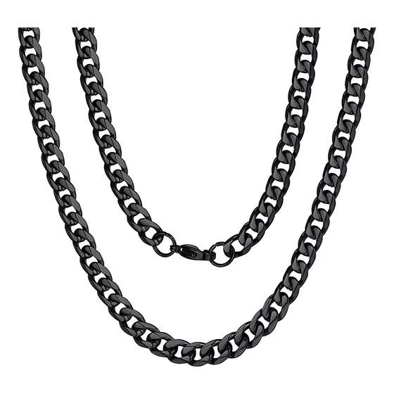 Collar Cadena Cubana Unisex Acero Inoxidable Negro Color 7mm-55cm
