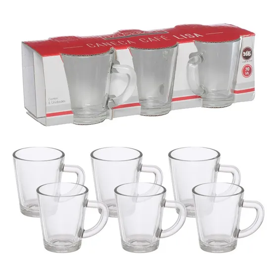 Jogo C/ 6 Xicaras De Vidro Transparente P/ Café Lisa 70ml Hauskraft