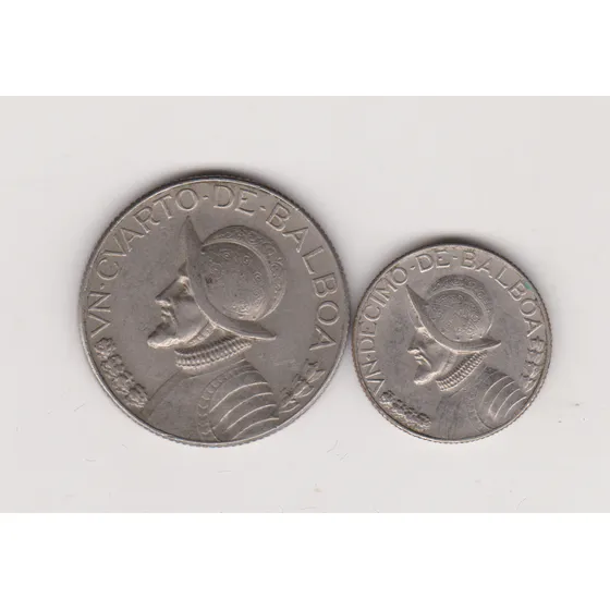 Lote 2 Moneda Panama Un Decimo 1968 + 1/4 1966 De Balboa