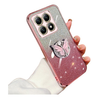 Capa Gradiente Glitter Para Xiaomi, Com Suporte De Borboleta Capa Gradiente Glitter Para Xiaomi, Com Suporte De Borboleta