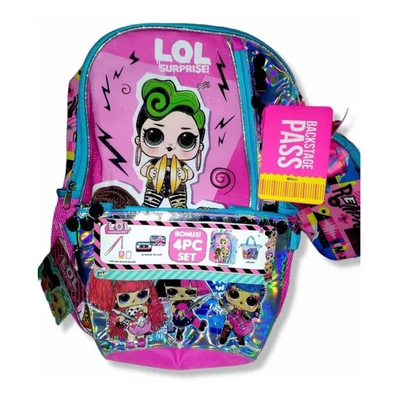 Bolso Morral Escolar Lol Surprise Set 4pzas Niña+6a