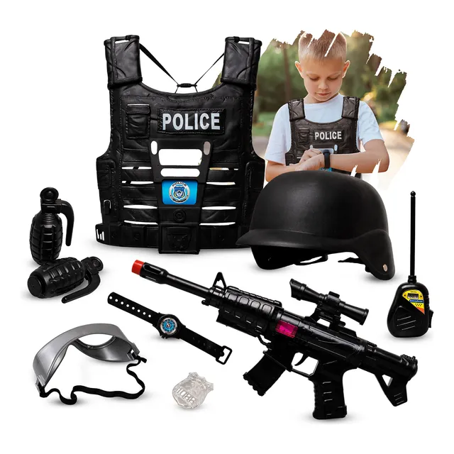 Brinquedo Kit Policial Com Arma Capacete Colete E Acessórios