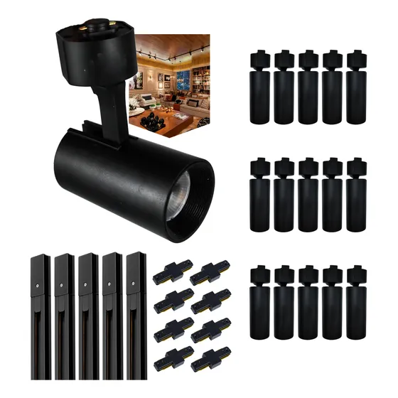 Kit Trilho De 10m Com 15 Spot Led 15w Para Luz  E Decoração