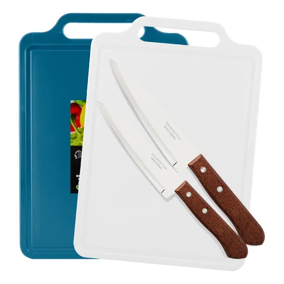 Tramontina set X2 tablas de picar yesi + 2 cuchillos cocina liso