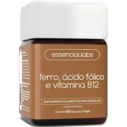 FERRO com ÁCIDO FÓLICO e VITAMINA B12 - 60 Cápsulas Softgel - Fórmula Avançada com Máxima Absorção