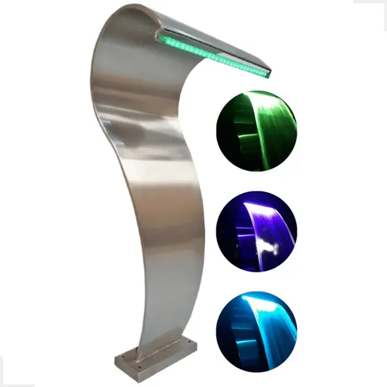 Cascata De Piscina Inox Grande Com Led Rgb Colorido E Luxo