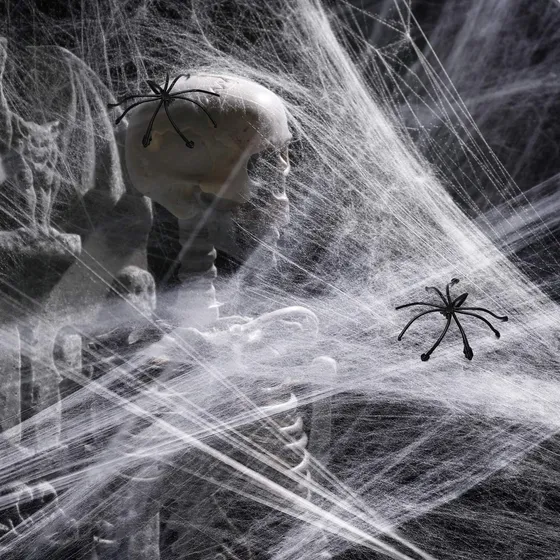 Decoraciones De Halloween, Stretch Spider Web Con 25 Arañas
