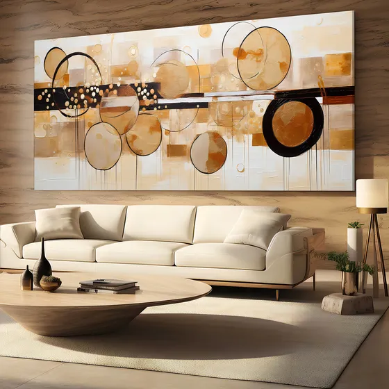 Quadro Sala Geometrico Marrom Abstrato Decorativo 130x70 Cor Colorido Armação Impresso Nas Laterais 3cm
