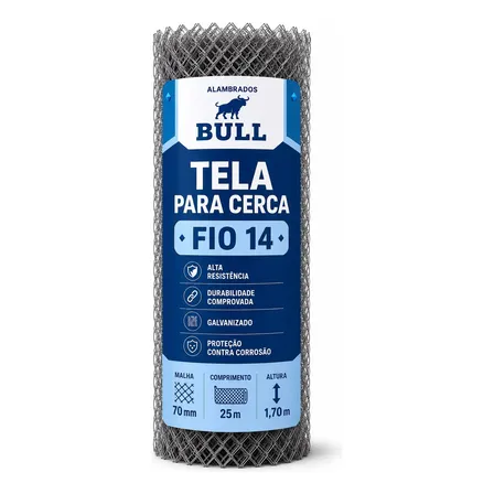 Tela Para Cerca 1,70m X 25m Fio 14 Malha 7cm Galvanizada Prateado