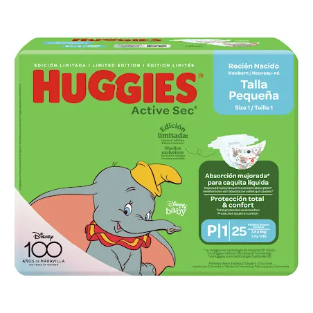 Pañales Huggies Active Sec Talla P 25 Und - Bulto 4 Paq