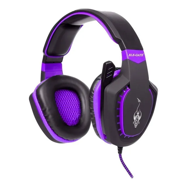Audífonos Diadema Gamer Led Con Micrófono Color Negro Morado