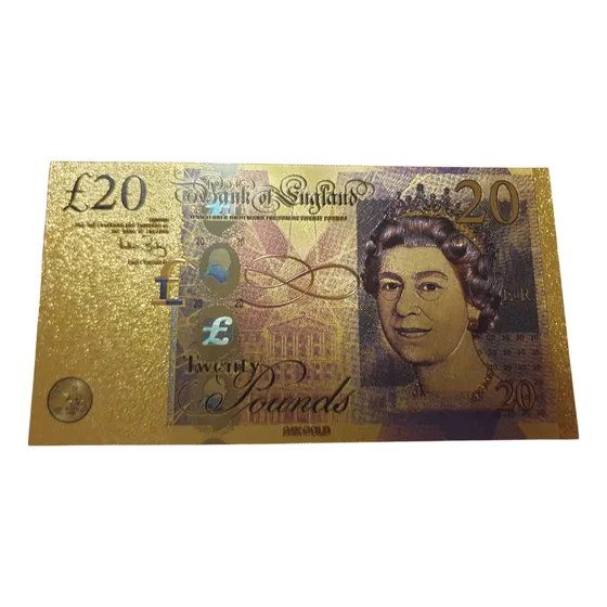 Billete Coleccionable 20 Libras Inglaterra Detalle Color Oro