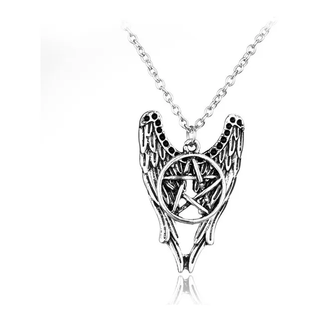 Colar Pentagrama Supernatural Anjo Castiel Asas Winchester