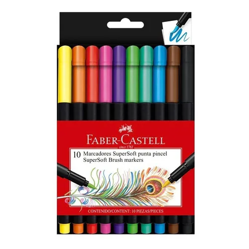 Caneta Hidrocor Brush Ponta Pincel Faber Castell Com 10 Unds