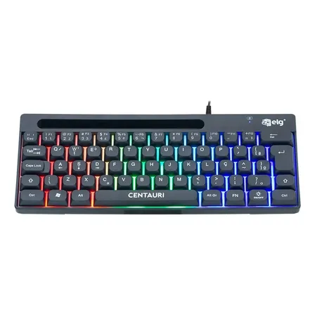 Teclado Gamer Centauri Mini ELG, Layout 60%, Abnt2, Rainbow, Membrana Shield, Pincel De Limpeza, Anti-ghosting, Abnt2, Preto, Tgct Português Brasil