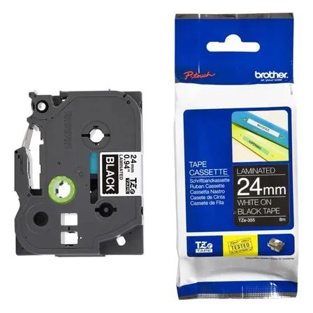Fita Para Rotulador Brother 24mm Preto Sob Branco Tze355 Branco/preto